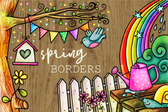 Download Spring Borders Watercolor Doodle Frames - Premium Bundle