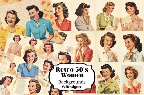 Download 6 1950's Women Collage Backgrounds - 1950 Collection